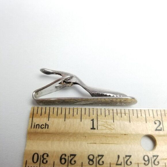 Vintage Sterling Silver Tie Bar Tie Clip, Floral Etched Design, Retro Estate - Picture 4 of 6